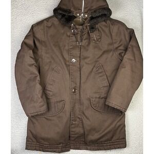 Vintage 1950's B-9 PARKA Brown Military Jacket Coat Split Fur Zippered Hood Sz L